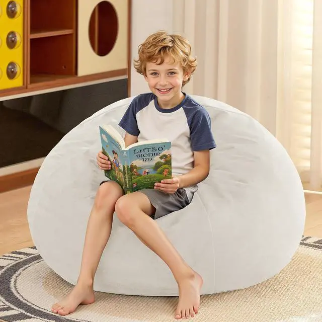 Alt view image 2 of 7 - 2FT Bean Bag Chair, 2' Beanbags Small Bean Bag Chairs with Filling, Teardrop Bean Bag Chair Luxurious Velvet Ultra Soft Fur with Removable Cover (Beige)