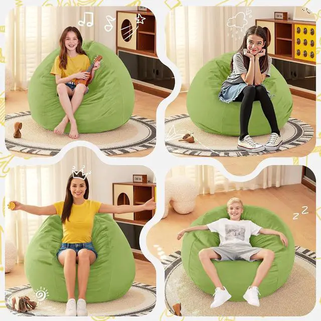 Alt view image 6 of 7 - 2FT Bean Bag Chair, 2' Beanbags Small Bean Bag Chairs with Filling, Teardrop Bean Bag Chair Luxurious Velvet Ultra Soft Fur with Removable Cover (Lime)