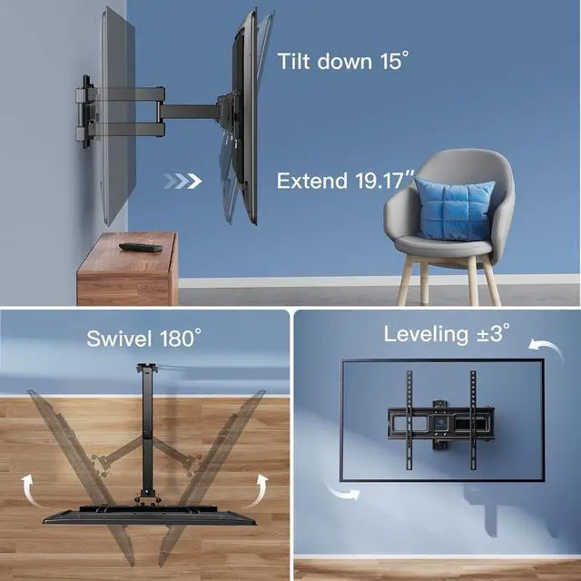 Alt view image 5 of 7 - Tilting TV Wall Mount Bracket Low Profile for Most 23-60 inch TVs & & PSMFK7 Full Motion Articulating TV Wall Mount Bracket for 26-55in TVs up to 70lbs