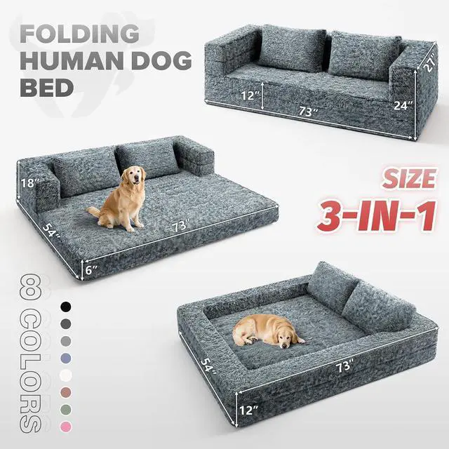 Alt view image 2 of 7 - Convertible Sofa Bed, 3-in-1 Futon Sofa Bed with Pillow, Foldable Pull Out Floor Sofa Bed with Removable Cover, Plush Boneless Couch for Living Room/Bedroom/Dorm