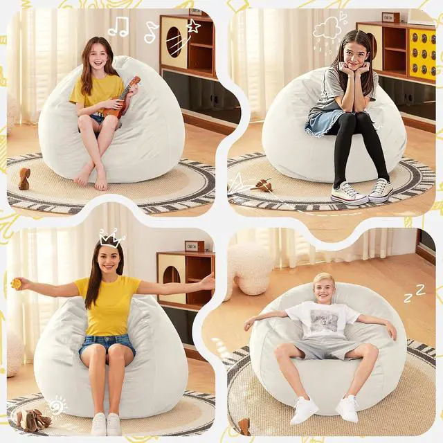 Alt view image 6 of 7 - 2FT Bean Bag Chair, 2' Beanbags Small Bean Bag Chairs with Filling, Teardrop Bean Bag Chair Luxurious Velvet Ultra Soft Fur with Removable Cover (Beige)