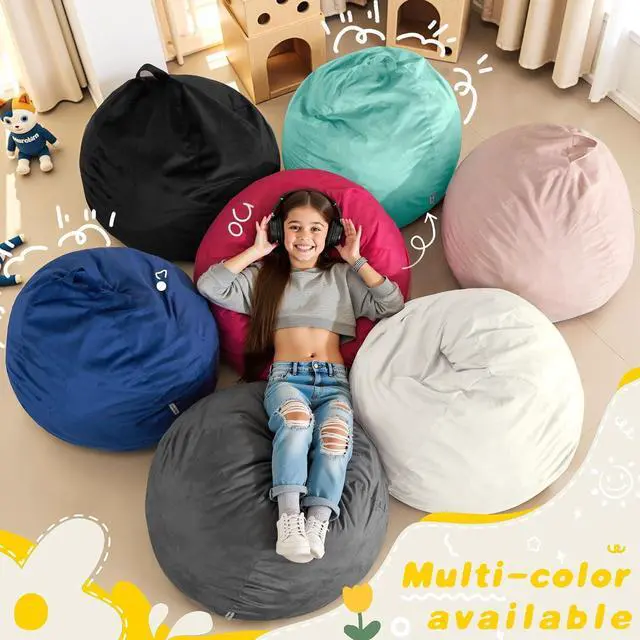 Alt view image 7 of 7 - 2FT Bean Bag Chair, 2' Beanbags Small Bean Bag Chairs with Filling, Teardrop Bean Bag Chair Luxurious Velvet Ultra Soft Fur with Removable Cover (Beige)