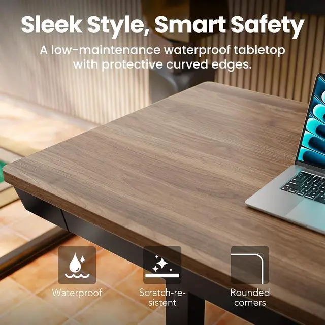 Alt view image 5 of 7 - Electric Standing Desk with Drawers, 35 X 20 Inch Electric Adjustable Height Desk, Quick Install One-Piece Tabletop with USB Charging Ports, Sit to Stand Up Desk for Home Office, Black Walnut