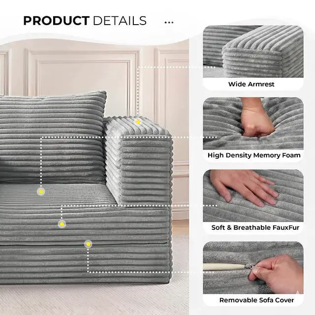 Alt view image 4 of 7 - Futon Sofa Bed,3-in-1 Convertible Sofa Bed with Pillow,Folding Sofa Bed with Removable Cover,Sleeper Sofa Bed Couch,Boneless Couches for Living Room, Bedroom,King,Light Grey