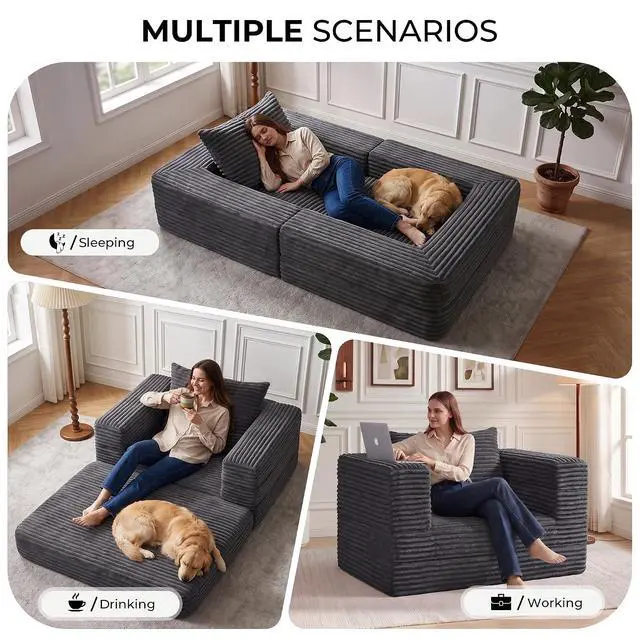 Alt view image 5 of 7 - Futon Sofa Bed,3-in-1 Convertible Sofa Bed with Pillow,Folding Sofa Bed with Removable Cover,Sleeper Sofa Bed Couch,Boneless Couches for Living Room, Bedroom,Full,Dark Grey