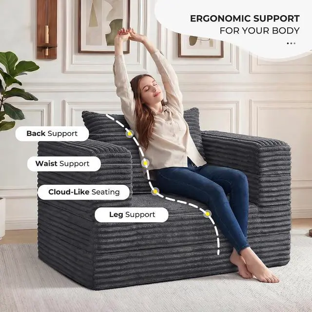 Alt view image 6 of 7 - Futon Sofa Bed,3-in-1 Convertible Sofa Bed with Pillow,Folding Sofa Bed with Removable Cover,Sleeper Sofa Bed Couch,Boneless Couches for Living Room, Bedroom,Full,Dark Grey