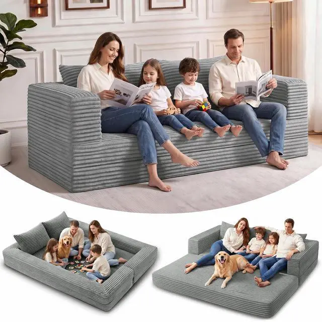 Main image of Futon Sofa Bed,3-in-1 Convertible Sofa Bed with Pillow,Folding Sofa Bed with Removable Cover,Sleeper Sofa Bed Couch,Boneless Couches for Living Room, Bedroom,King,Light Grey