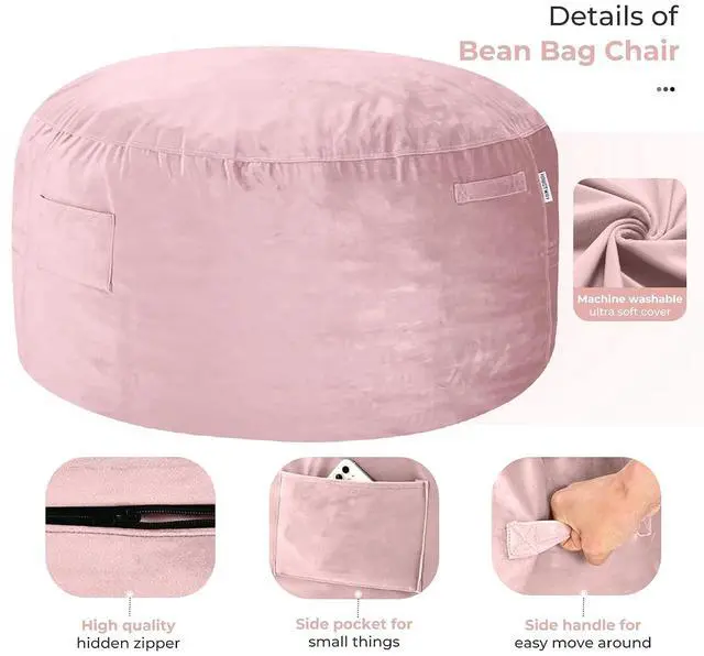 Alt view image 4 of 7 - Bean Bag Chair: Giant 5' Memory Foam Furniture Bean Bag Chairs for Adults with Microfiber Cover 5Ft (Pink)