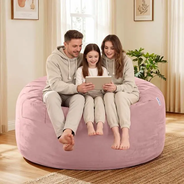 Alt view image 5 of 7 - Bean Bag Chair: Giant 5' Memory Foam Furniture Bean Bag Chairs for Adults with Microfiber Cover 5Ft (Pink)
