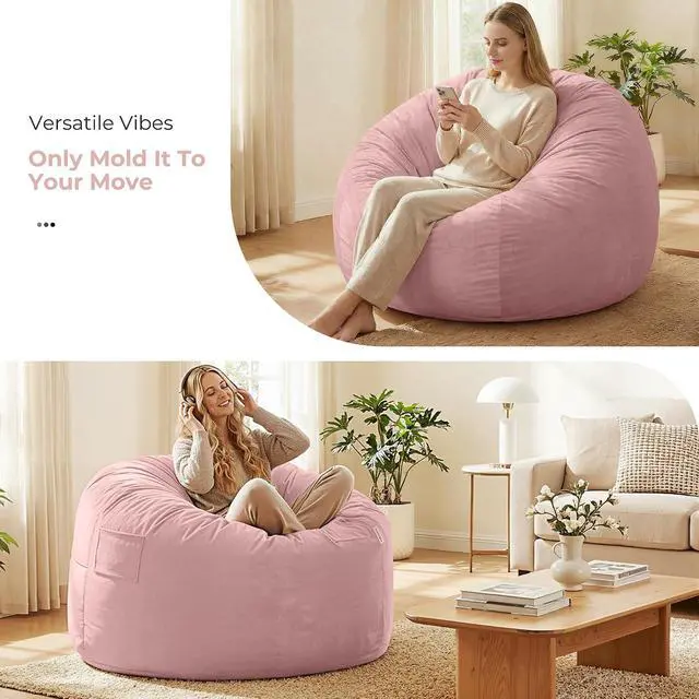 Alt view image 7 of 7 - Bean Bag Chair: Giant 5' Memory Foam Furniture Bean Bag Chairs for Adults with Microfiber Cover 5Ft (Pink)