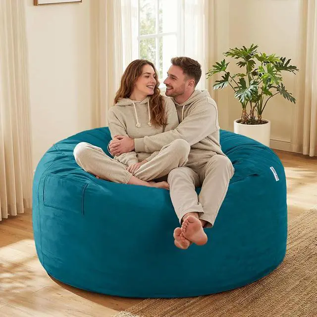 Alt view image 2 of 7 - Bean Bag Chair: Giant 5' Memory Foam Furniture Bean Bag Chairs for Adults with Microfiber Cover 5Ft (Sea Blue)