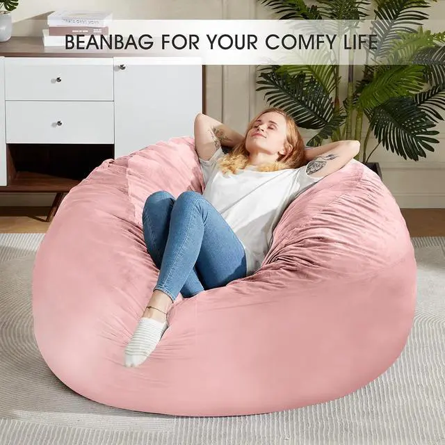 Alt view image 6 of 7 - Bean Bag Chair: Giant 5' Memory Foam Furniture Bean Bag Chairs for Adults with Microfiber Cover 5Ft (Pink)