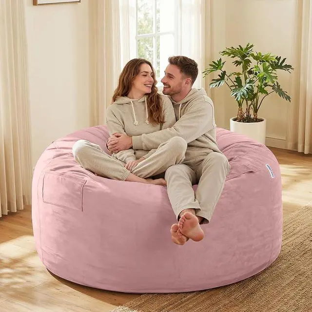 Alt view image 2 of 7 - Bean Bag Chair: Giant 5' Memory Foam Furniture Bean Bag Chairs for Adults with Microfiber Cover 5Ft (Pink)