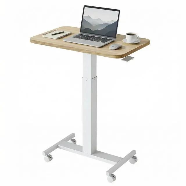 Main image of Small Rolling Laptop Standing Desk, Height Adjustable Mobile T-Base Desk with Lockable Casters, Portable Sit-Stand Workstation for Bedside & Sofa, Light Walunt