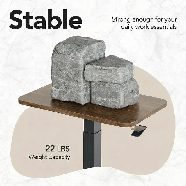 Alt view image 6 of 7 - Small Rolling Laptop Standing Desk, Height Adjustable Mobile T-Base Desk with Lockable Casters, Portable Sit-Stand Workstation for Bedside & Sofa, Walnut