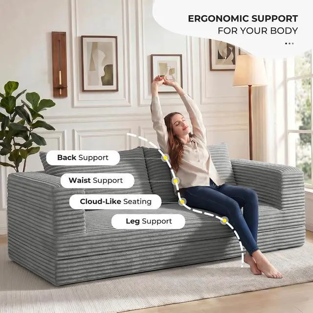 Alt view image 6 of 7 - Futon Sofa Bed,3-in-1 Convertible Sofa Bed with Pillow,Folding Sofa Bed with Removable Cover,Sleeper Sofa Bed Couch,Boneless Couches for Living Room, Bedroom,King,Light Grey