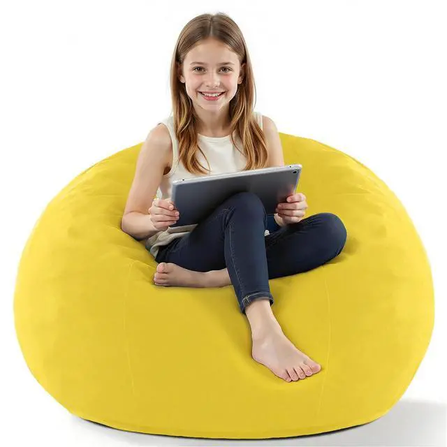 Main image of 2FT Bean Bag Chair, 2' Beanbags Small Bean Bag Chairs with Filling, Teardrop Bean Bag Chair Luxurious Velvet Ultra Soft Fur with Removable Cover(Mustard)