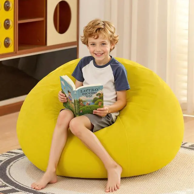 Alt view image 2 of 7 - 2FT Bean Bag Chair, 2' Beanbags Small Bean Bag Chairs with Filling, Teardrop Bean Bag Chair Luxurious Velvet Ultra Soft Fur with Removable Cover(Mustard)