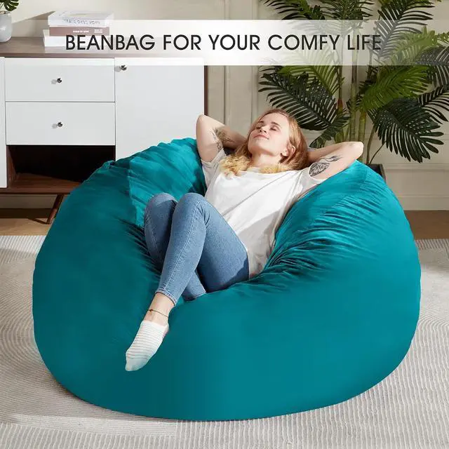 Alt view image 6 of 7 - Bean Bag Chair: Giant 5' Memory Foam Furniture Bean Bag Chairs for Adults with Microfiber Cover 5Ft (Sea Blue)