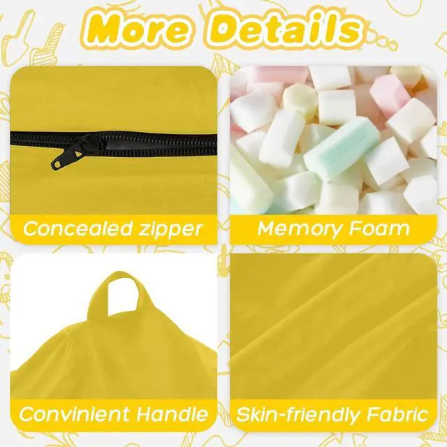 Alt view image 4 of 7 - 2FT Bean Bag Chair, 2' Beanbags Small Bean Bag Chairs with Filling, Teardrop Bean Bag Chair Luxurious Velvet Ultra Soft Fur with Removable Cover(Mustard)