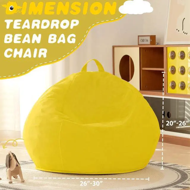 Alt view image 3 of 7 - 2FT Bean Bag Chair, 2' Beanbags Small Bean Bag Chairs with Filling, Teardrop Bean Bag Chair Luxurious Velvet Ultra Soft Fur with Removable Cover(Mustard)