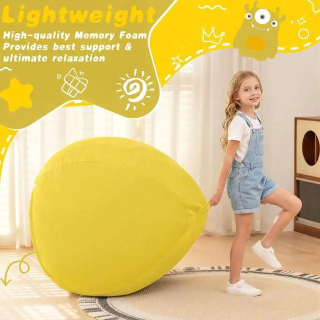Alt view image 5 of 7 - 2FT Bean Bag Chair, 2' Beanbags Small Bean Bag Chairs with Filling, Teardrop Bean Bag Chair Luxurious Velvet Ultra Soft Fur with Removable Cover(Mustard)