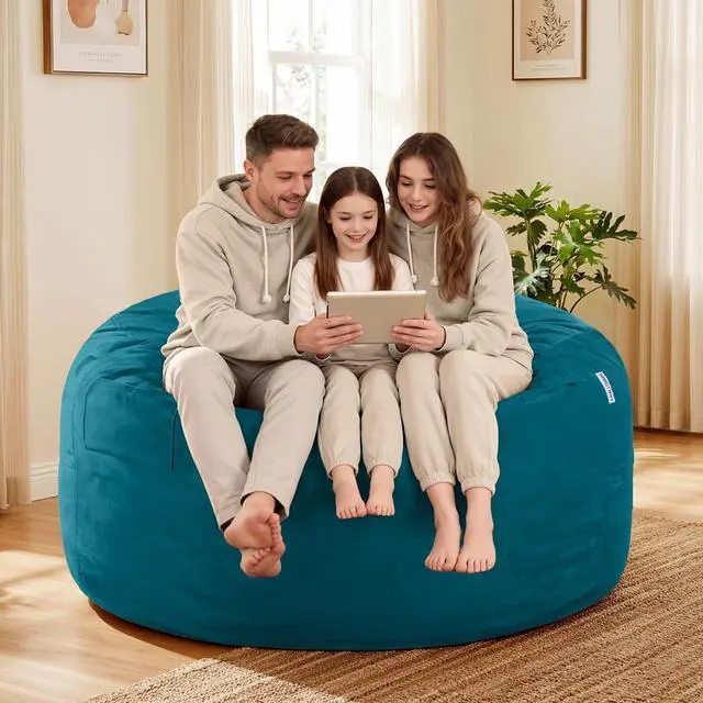Alt view image 5 of 7 - Bean Bag Chair: Giant 5' Memory Foam Furniture Bean Bag Chairs for Adults with Microfiber Cover 5Ft (Sea Blue)