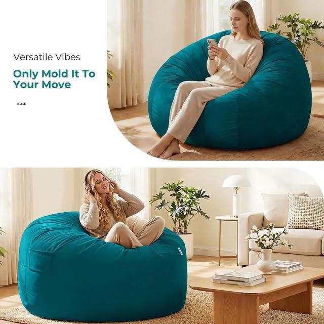 Alt view image 7 of 7 - Bean Bag Chair: Giant 5' Memory Foam Furniture Bean Bag Chairs for Adults with Microfiber Cover 5Ft (Sea Blue)