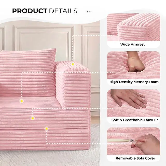 Alt view image 4 of 7 - Futon Sofa Bed,3-in-1 Convertible Sofa Bed with Pillow,Folding Sofa Bed with Removable Cover,Sleeper Sofa Bed Couch,Boneless Couches for Living Room, Bedroom,Full,Pink
