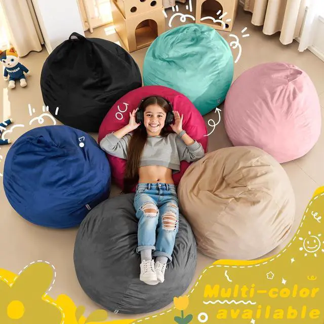 Alt view image 7 of 7 - 2FT Bean Bag Chair, 2' Beanbags Small Bean Bag Chairs with Filling, Teardrop Bean Bag Chair Luxurious Velvet Ultra Soft Fur with Removable Cover(Mustard)