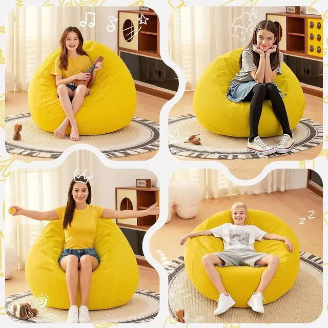 Alt view image 6 of 7 - 2FT Bean Bag Chair, 2' Beanbags Small Bean Bag Chairs with Filling, Teardrop Bean Bag Chair Luxurious Velvet Ultra Soft Fur with Removable Cover(Mustard)