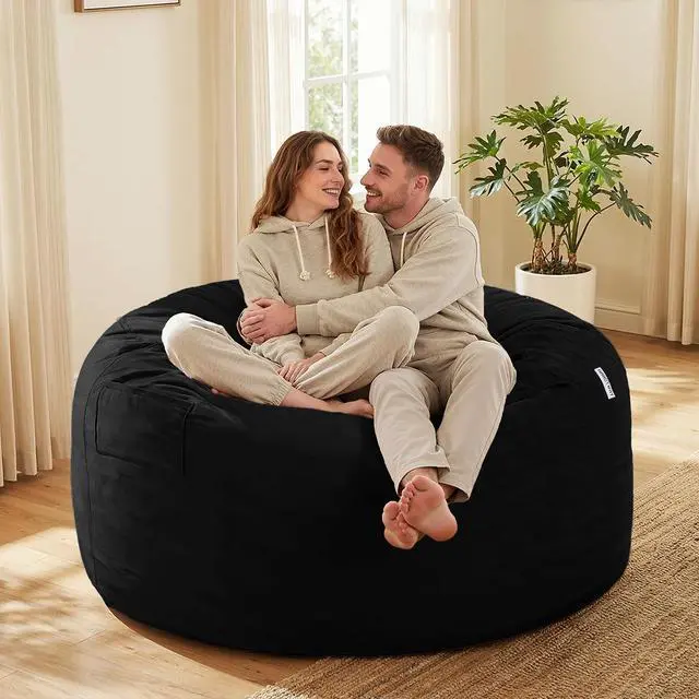 Alt view image 2 of 7 - Bean Bag Chair: Giant 5' Memory Foam Furniture Bean Bag Chairs for Adults with Microfiber Cover 5Ft (Black)