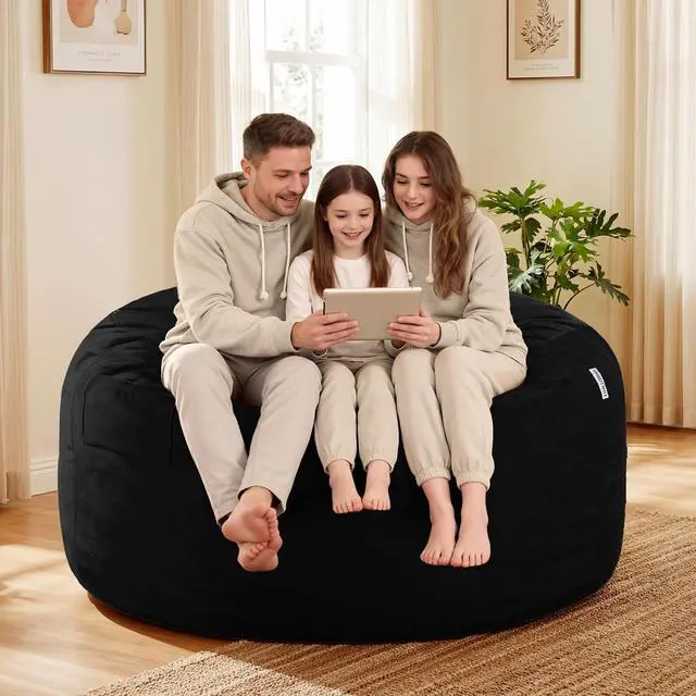 Alt view image 5 of 7 - Bean Bag Chair: Giant 5' Memory Foam Furniture Bean Bag Chairs for Adults with Microfiber Cover 5Ft (Black)