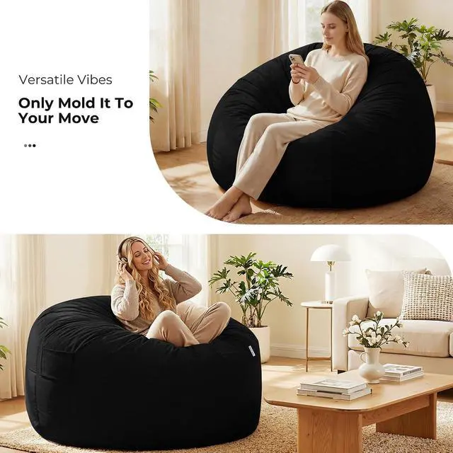 Alt view image 7 of 7 - Bean Bag Chair: Giant 5' Memory Foam Furniture Bean Bag Chairs for Adults with Microfiber Cover 5Ft (Black)