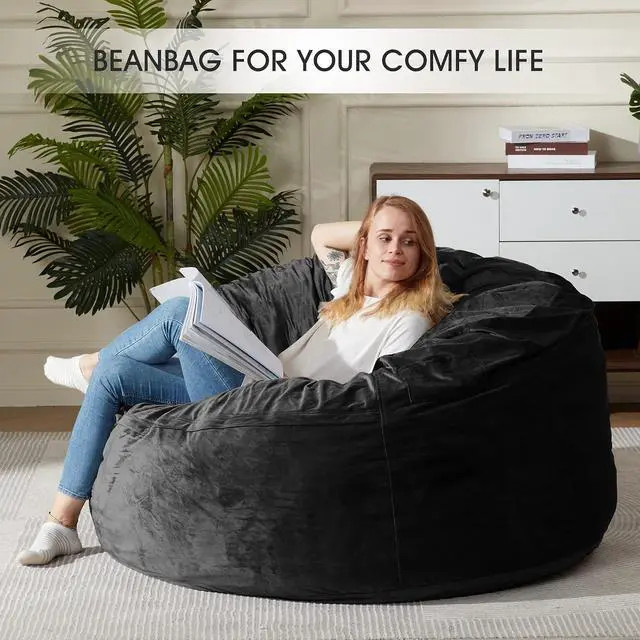 Alt view image 6 of 7 - Bean Bag Chair: Giant 5' Memory Foam Furniture Bean Bag Chairs for Adults with Microfiber Cover 5Ft (Black)