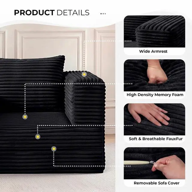 Alt view image 4 of 7 - Futon Sofa Bed,3-in-1 Convertible Sofa Bed with Pillow,Folding Sofa Bed with Removable Cover,Sleeper Sofa Bed Couch,Boneless Couches for Living Room, Bedroom,Full,Black