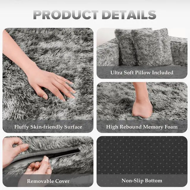 Alt view image 6 of 7 - Convertible Sofa Bed, 3-in-1 Futon Sofa Bed with Pillow, Foldable Pull Out Floor Sofa Bed with Removable Cover, Plush Boneless Couch for Living Room/Bedroom/Dorm