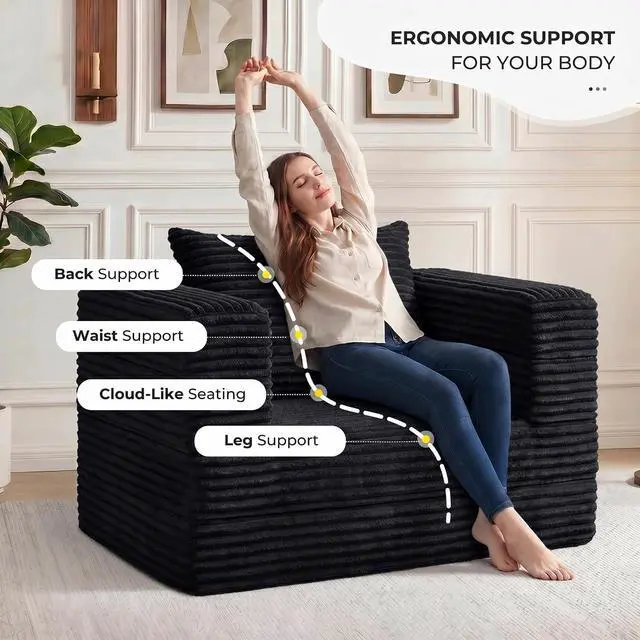 Alt view image 6 of 7 - Futon Sofa Bed,3-in-1 Convertible Sofa Bed with Pillow,Folding Sofa Bed with Removable Cover,Sleeper Sofa Bed Couch,Boneless Couches for Living Room, Bedroom,Full,Black