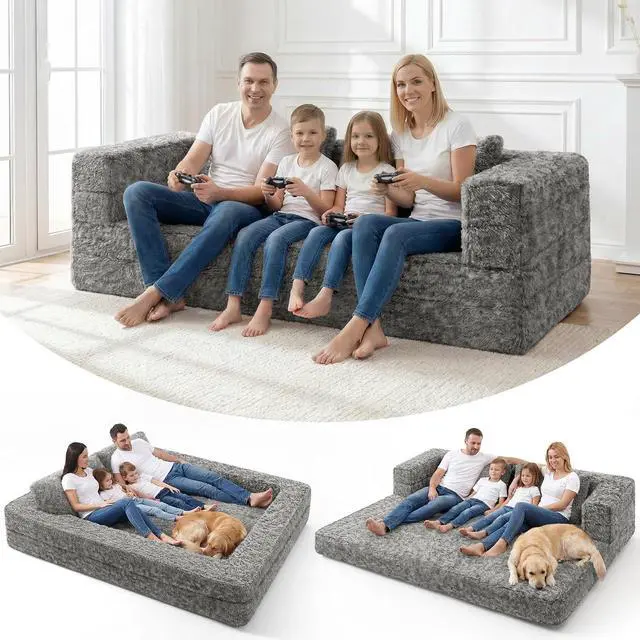 Main image of Convertible Sofa Bed, 3-in-1 Futon Sofa Bed with Pillow, Foldable Pull Out Floor Sofa Bed with Removable Cover, Plush Boneless Couch for Living Room/Bedroom/Dorm