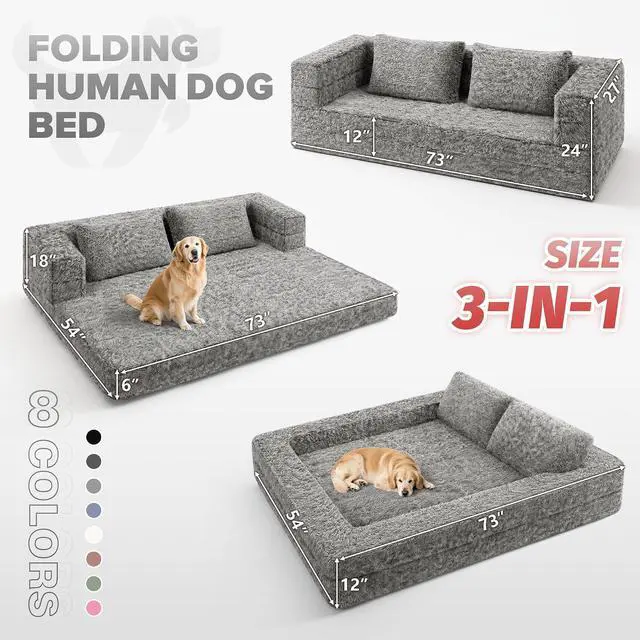 Alt view image 2 of 7 - Convertible Sofa Bed, 3-in-1 Futon Sofa Bed with Pillow, Foldable Pull Out Floor Sofa Bed with Removable Cover, Plush Boneless Couch for Living Room/Bedroom/Dorm