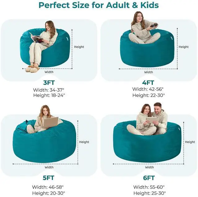Alt view image 3 of 7 - Bean Bag Chair: Giant 5' Memory Foam Furniture Bean Bag Chairs for Adults with Microfiber Cover 5Ft (Sea Blue)
