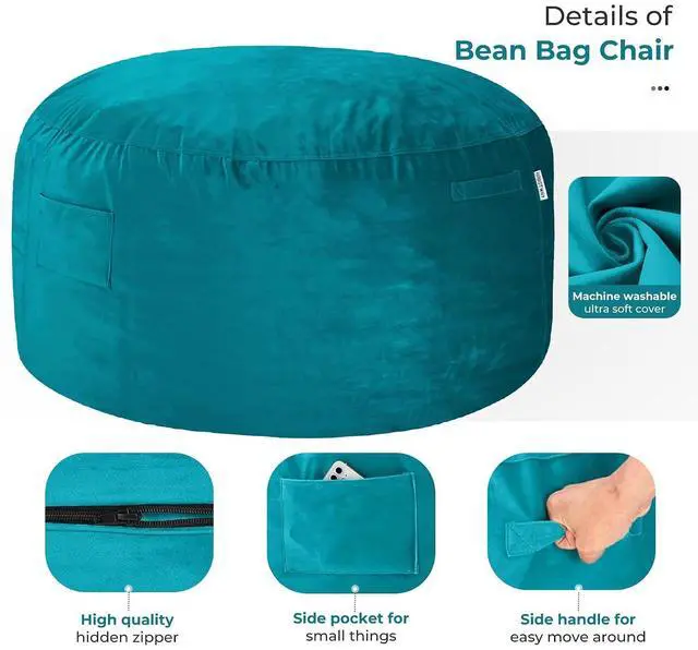 Alt view image 4 of 7 - Bean Bag Chair: Giant 5' Memory Foam Furniture Bean Bag Chairs for Adults with Microfiber Cover 5Ft (Sea Blue)