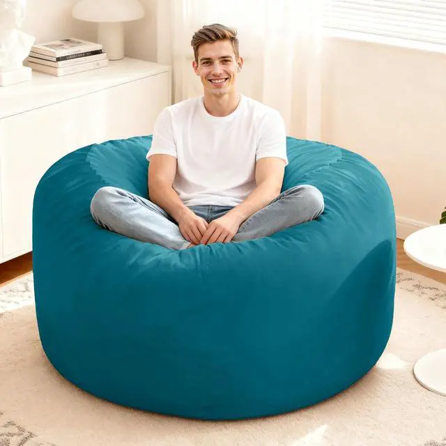 Alt view image 2 of 7 - Bean Bag Chair: Giant 4' Memory Foam Furniture Bean Bag Chairs for Adults with Microfiber Cover 4Ft (Sea Blue)