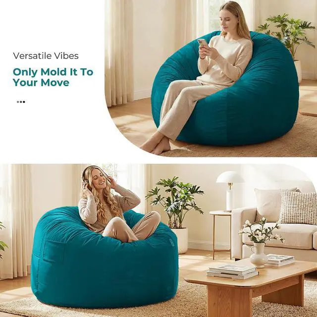 Alt view image 7 of 7 - Bean Bag Chair: Giant 4' Memory Foam Furniture Bean Bag Chairs for Adults with Microfiber Cover 4Ft (Sea Blue)