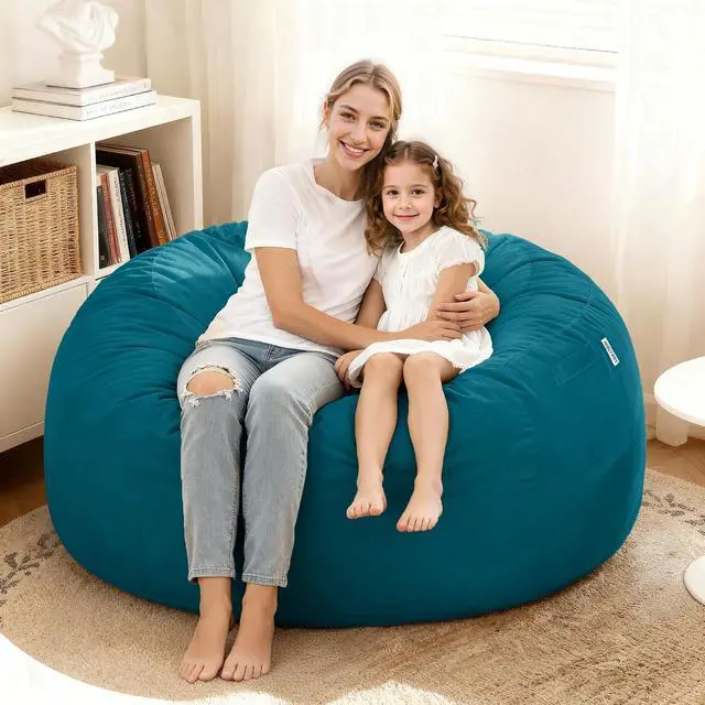 Alt view image 4 of 7 - Bean Bag Chair: Giant 4' Memory Foam Furniture Bean Bag Chairs for Adults with Microfiber Cover 4Ft (Sea Blue)