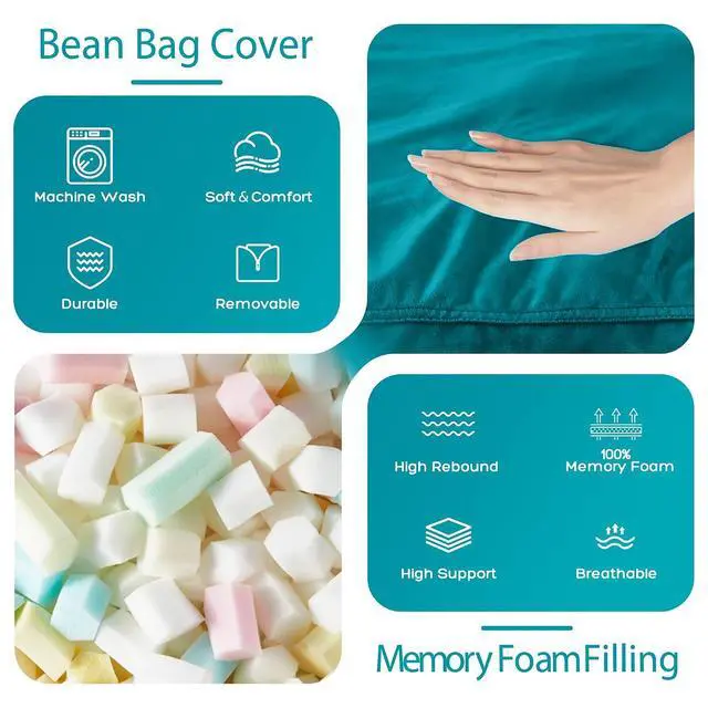 Alt view image 5 of 7 - Bean Bag Chair: Giant 4' Memory Foam Furniture Bean Bag Chairs for Adults with Microfiber Cover 4Ft (Sea Blue)