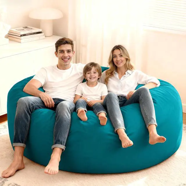Alt view image 2 of 7 - Bean Bag Chair: Giant 6' Memory Foam Furniture Bean Bag Chair with Microfiber Cover - 6Ft,Sea Blue