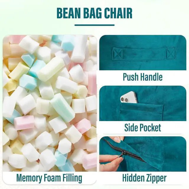 Alt view image 4 of 7 - Bean Bag Chair: Giant 6' Memory Foam Furniture Bean Bag Chair with Microfiber Cover - 6Ft,Sea Blue