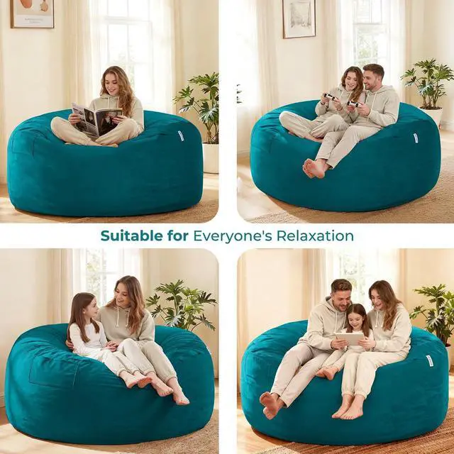 Alt view image 5 of 7 - Bean Bag Chair: Giant 6' Memory Foam Furniture Bean Bag Chair with Microfiber Cover - 6Ft,Sea Blue