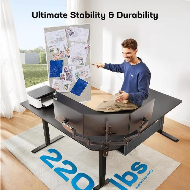 Alt view image 4 of 6 - Electric L Shaped Standing Desk, 63" x 63" Height Adjustable Corner Standing Desk with Built-in Power Outlets & Power Strip Holder, Sit Stand Up Table with 4 Preset Heights, Black